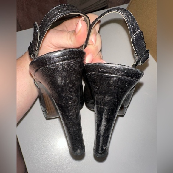 Stuwart Weizman women’s black sling back peep toe heels 8 formal party leather - Picture 12 of 12